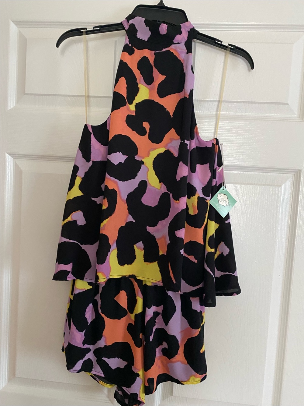Judith March Black Multicolor Abstract Animal Print Halter Romper